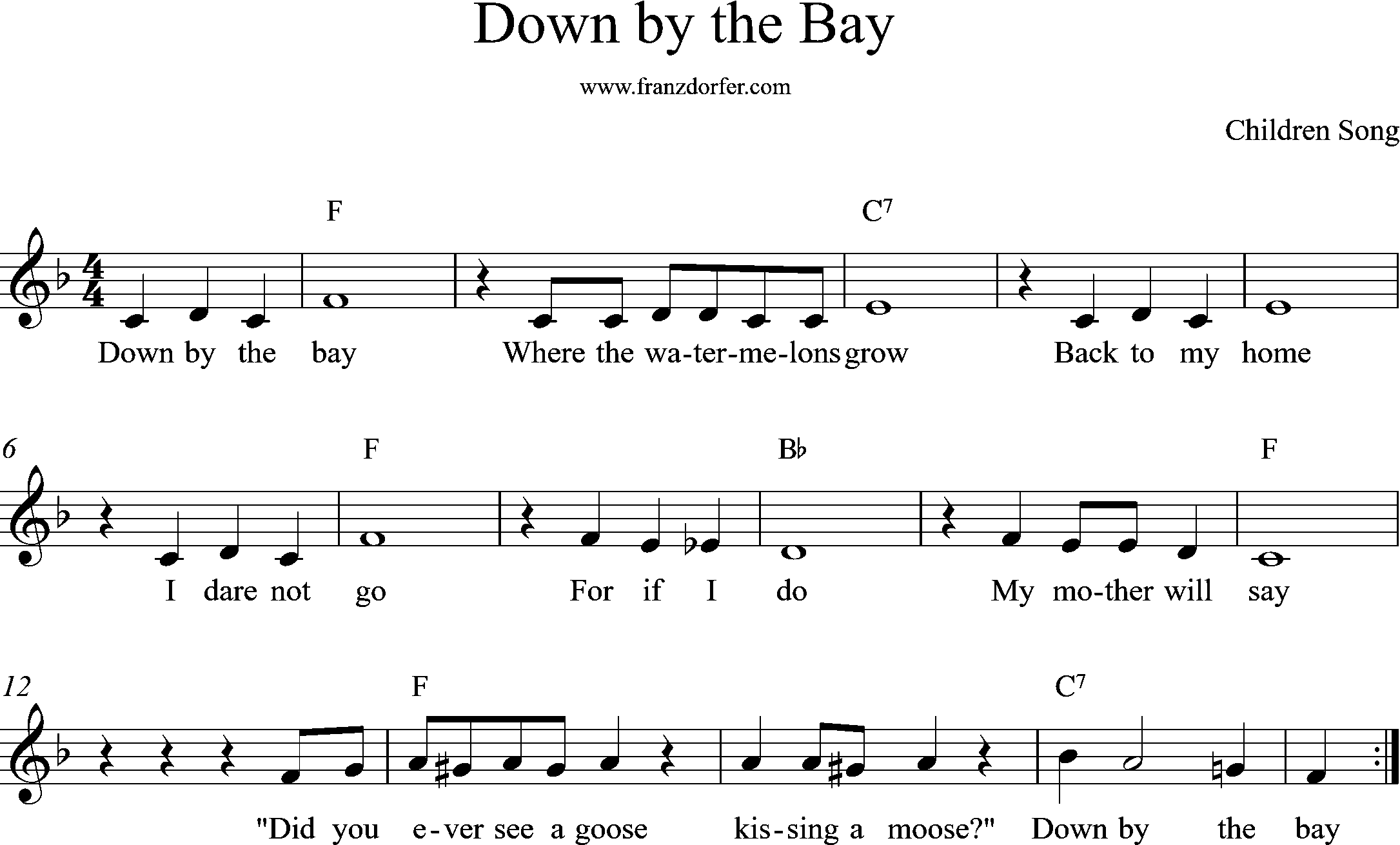 sheetmusic- Down by the bay